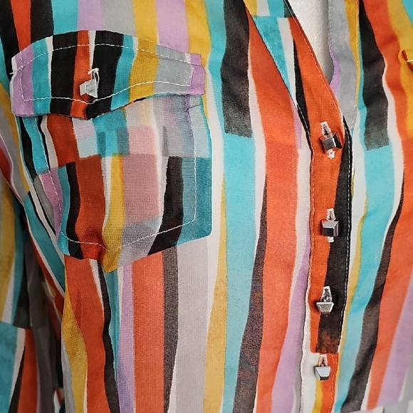 Ariat Sheer Long Sleeve Blouse Multicolor Women's Sz M - Picture 3 of 10